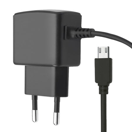 Caricatore con Cavo MicroUSB 2,4A Spina Europea 2 pin Nero