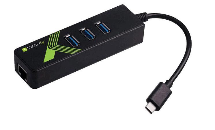 Adattatore Convertitore USB-C&trade Ethernet Gigabit con Hub 3 porte USB-A 3.0