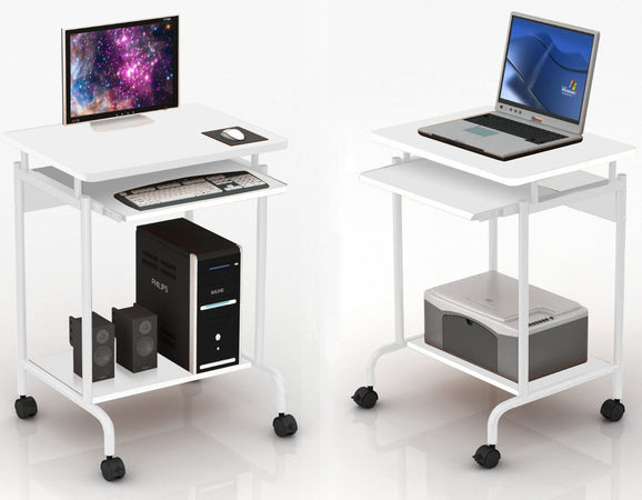 Scrivania Mobile ''Compact'' per Computer Ripiano Tastiera Scorrevole Bianco