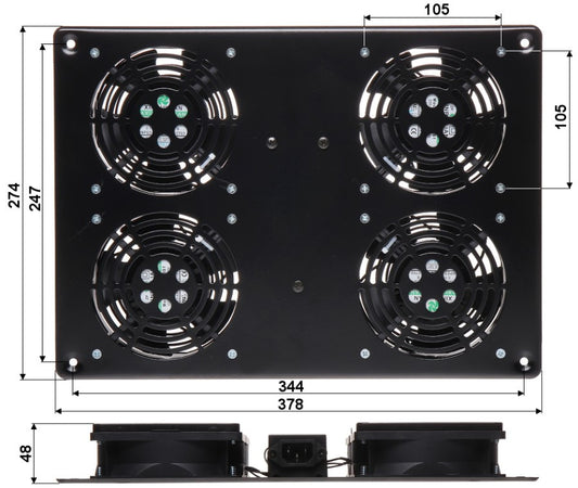 Gruppo di 4 Ventole a Soffitto per Rack 19'' NetRack