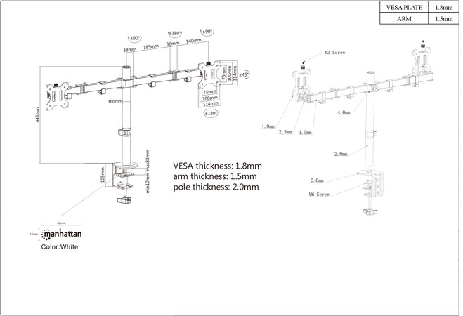 Supporto da Scrivania per 2 Monitor 13-32'' con Morsetto