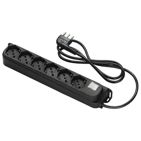 Multipresa 6 Posti Schuko con Interruttore e Cavo 1,5m Nero