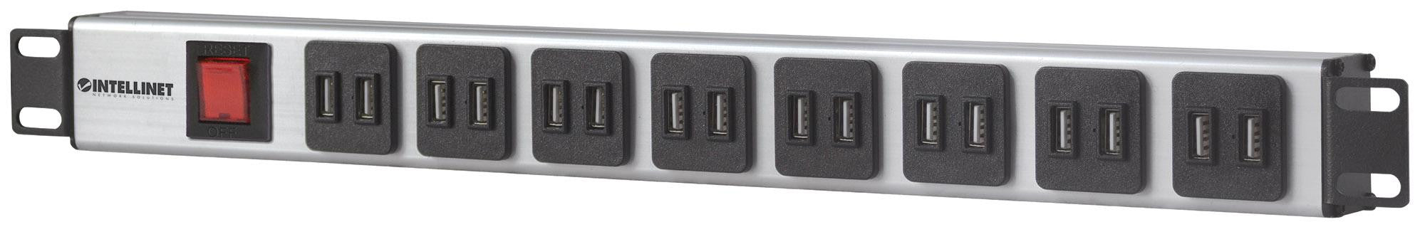 Multipresa per Rack 16 uscite USB tipo A Spina Schuko Angolata 1U