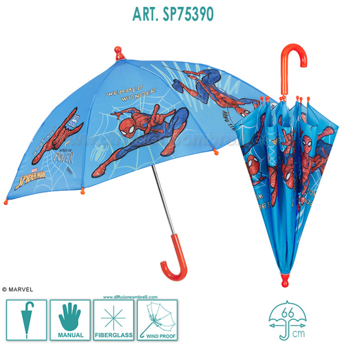 Perletti Ombrello manuale 38 cm apertura sicurezza Spiderman