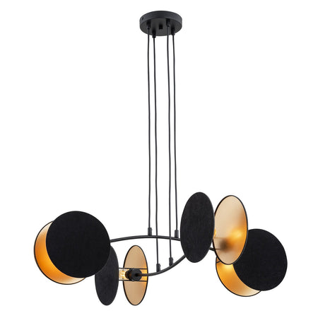 Lampada A Sospensione 4 Luci Moderna Motif In Acciaio Nero E Oro