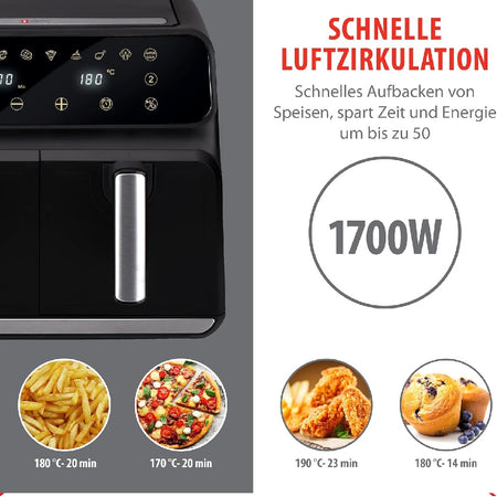 Double Air Fryer Friggitrice Aria Calda 8L Display Digitale 1700W Cottura senza Grassi