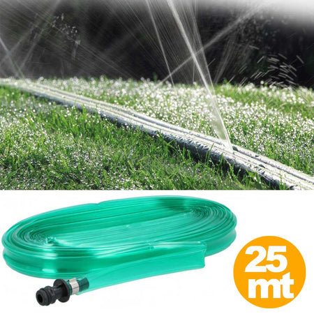 Tubo Piatto Microforato 25Mt Irrigazione Giardino Piante Esterno con Connettore
