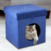 Cuccia Casetta per Gatti Pieghevole Morbida in Poliestere 34x36cm Blu