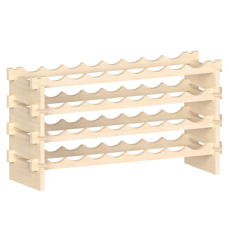 Porta Bottiglie Cantinetta Legno di Pino 4Piani 32 Scomparti 90x30 H54cm Casa Bar