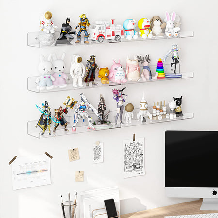 Kit 6 Mensole Acrilico Trasparenti da Parete Muro Organizer 38x10x5 cm