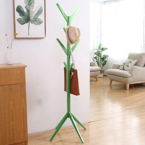 Piantana Appendiabiti in Legno di Pino 8 Ganci 58x58 H175cm Verniciato Verde