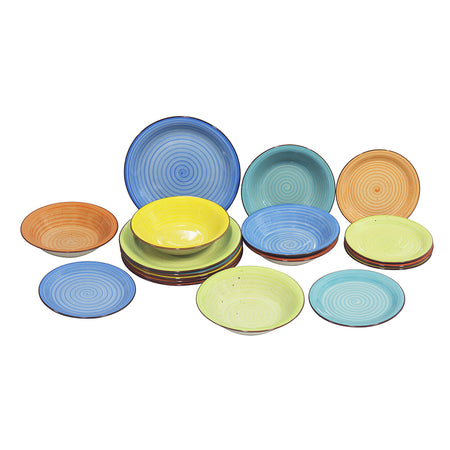 Set da 18 Piatti in Gres Porcellanato Multicolore Servizio da tavola 6 persone Colorato