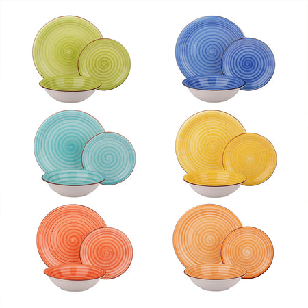 Set da 18 Piatti in Gres Porcellanato Multicolore Servizio da tavola 6 persone Colorato