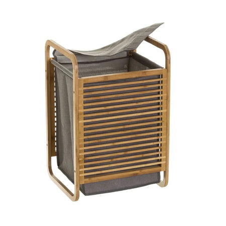 Cesto Porta Biancheria Sporca Legno Bambù con Sacco Tessuto Rimovibile 41x35 H61 cm