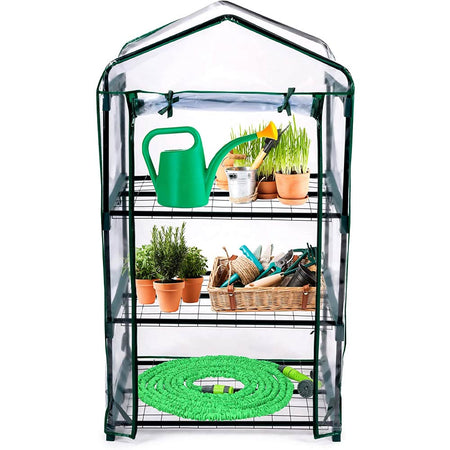 Serra da Giardino in Metallo e PVC 49x69 H 125cm Verde 3 Ripiani Trasparente