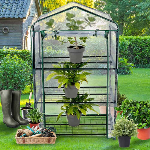 Serra da Giardino in Metallo e PVC 49x69 H 125cm Verde 3 Ripiani Trasparente