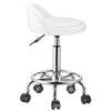 Sgabello Lavoro 5 Ruote Girevole in Acciaio Seduta Morbida Altezza Regolabile Bianco