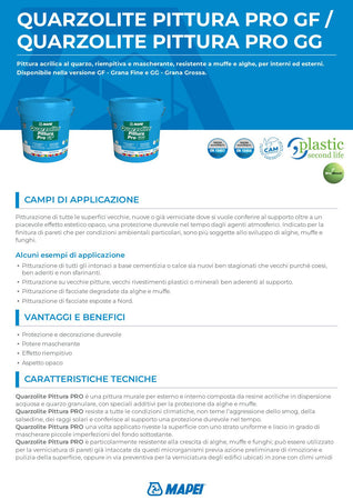 Quarzolite Pittura PRO Mapei GF/GG antimuffa per esterni kg.20 Bianca