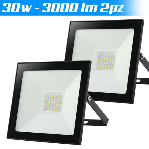 Set 2 Fari LED 30W Alta Luminosità 3000lm Bianco Freddo Esterno Slim IP65