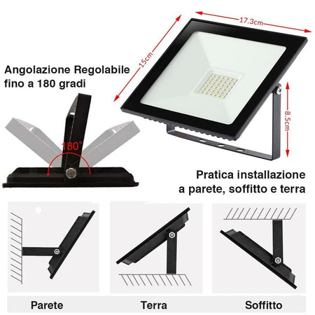 Set 2 Fari LED 30W Alta Luminosità 3000lm Bianco Freddo Esterno Slim IP65