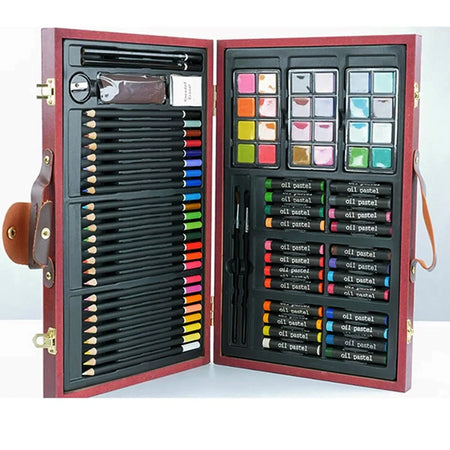 Valigetta in Legno Pittore 78pz Colori Pittura Pastelli Acquerelli Professionale
