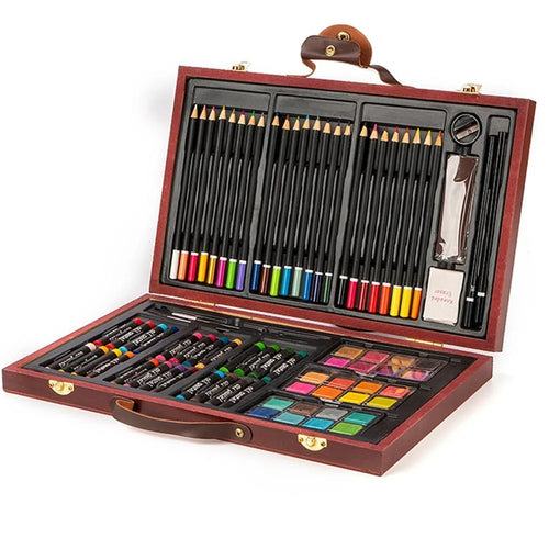 Valigetta in Legno Pittore 78pz Colori Pittura Pastelli Acquerelli Professionale