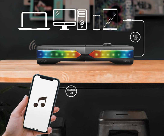 2 in 1 Gaming Sound System Soundbar e Speakers Bluetooth v5.0 Illuminazione RGB