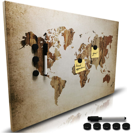 Lavagna Magnetica 60 x 40 cm 1 Pennarello Cancellabile 5 Magneti Design Mappamondo