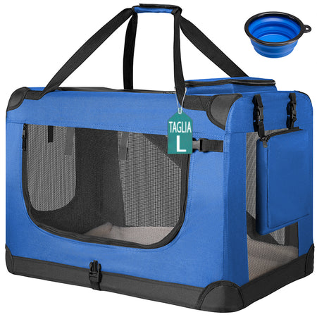 Borsa Trasportino Animali Domestici Pieghevole 70x50 H 52cm Cani e Gatti Blu