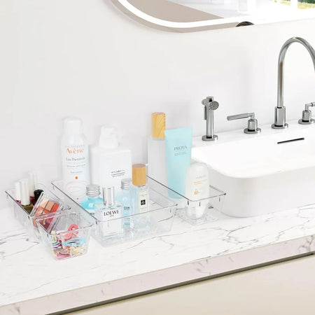 Kit 25 pezzi Organizer per Cassetti Casa Ufficio in Plastica Trasparente