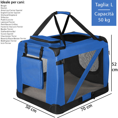 Borsa Trasportino Animali Domestici Pieghevole 70x50 H 52cm Cani e Gatti Blu
