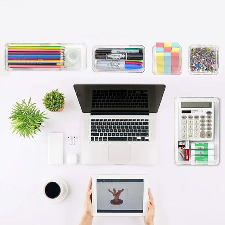 Kit 25 pezzi Organizer per Cassetti Casa Ufficio in Plastica Trasparente