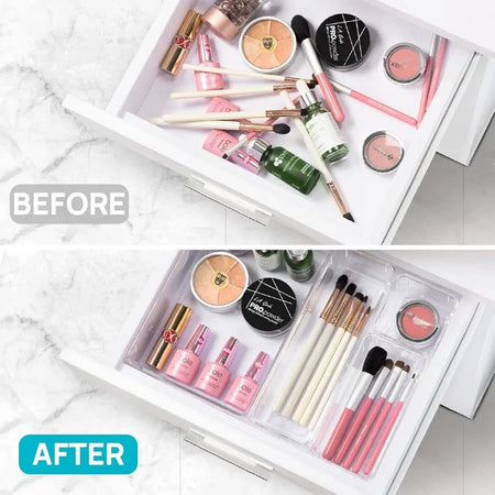 Kit 25 pezzi Organizer per Cassetti Casa Ufficio in Plastica Trasparente