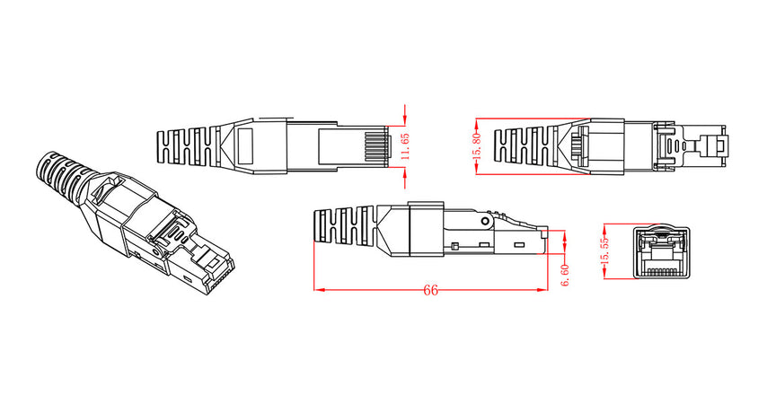 Plug Modulare RJ45 Cat.6A Schermato Toolless