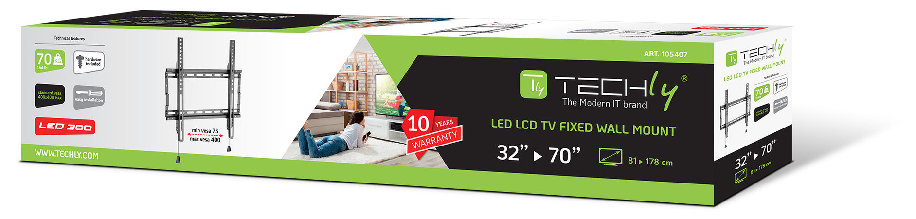 Staffa a muro fissa TV LED LCD 32-70'' robusta e pieghevole