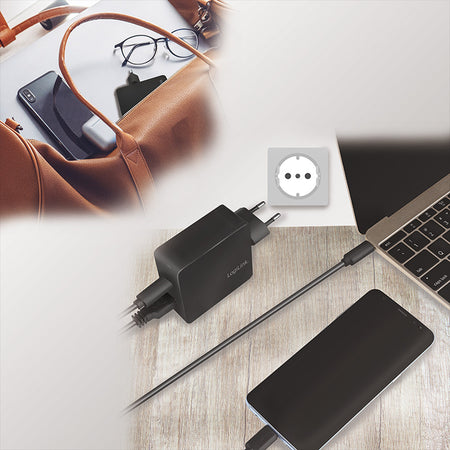 Caricatore da Muro USB-C&trade e USB tipo A 65W Nero