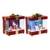 Scena animata pacco regalo con led e musica per villaggio di Natale h 21 cm