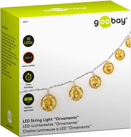 Stringa 10 LED Ornamentali IP20 Bianco Caldo a Batteria con Timer