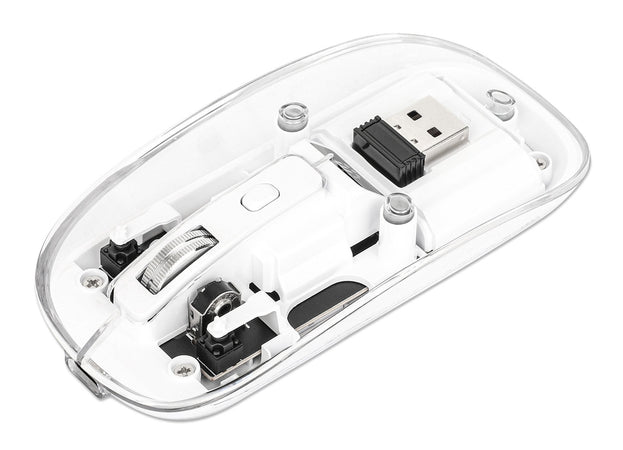 Mouse Ottico Wireless 800-1600 dpi con Micro Ricevitore USB Bianco Trasparente