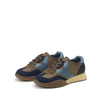 Kehnoo sneakers uomo in camoscio tessuto navy brown KM9718