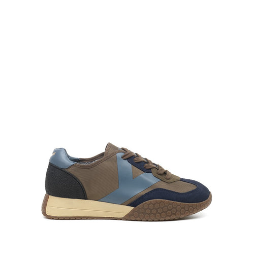 Kehnoo sneakers uomo in camoscio tessuto navy brown KM9718