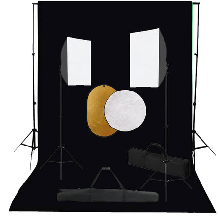 Kit Studio Fotografico con Luci Ombrelli Argento Bianco Fondale Nero e Riflettore