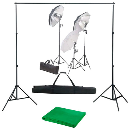 Kit per Studio Fotografico Professionale con Set di Luci e Fondale Verde