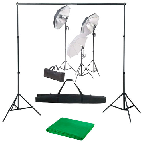 Kit per Studio Fotografico Professionale con Set di Luci e Fondale Verde
