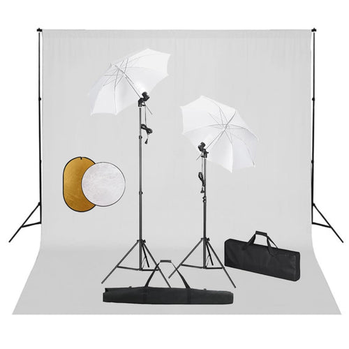 Set Completo per Studio Fotografico con Ombrelli Luci Fondale Bianco Riflettore