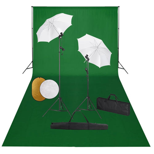 Kit Studio Fotografico con Ombrelli, Fondale Verde e Riflettore Oro/Argento