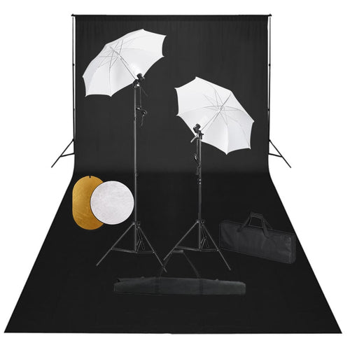Kit Studio Fotografico con Ombrelli, Fondale Nero e Riflettore Oro/Argento