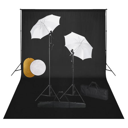 Set Completo Luci Ombrelli con Fondale Nero e Riflettore per Foto Studio