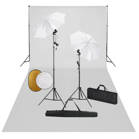 Kit Studio Fotografico con Set Luci Ombrelli Fondale Bianco e Riflettore Portatile