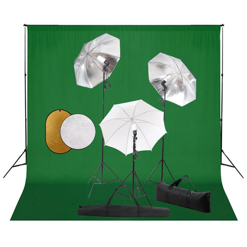 Set Completo per Studio Fotografico con Ombrelli Luci Fondale Bianco e Riflettore